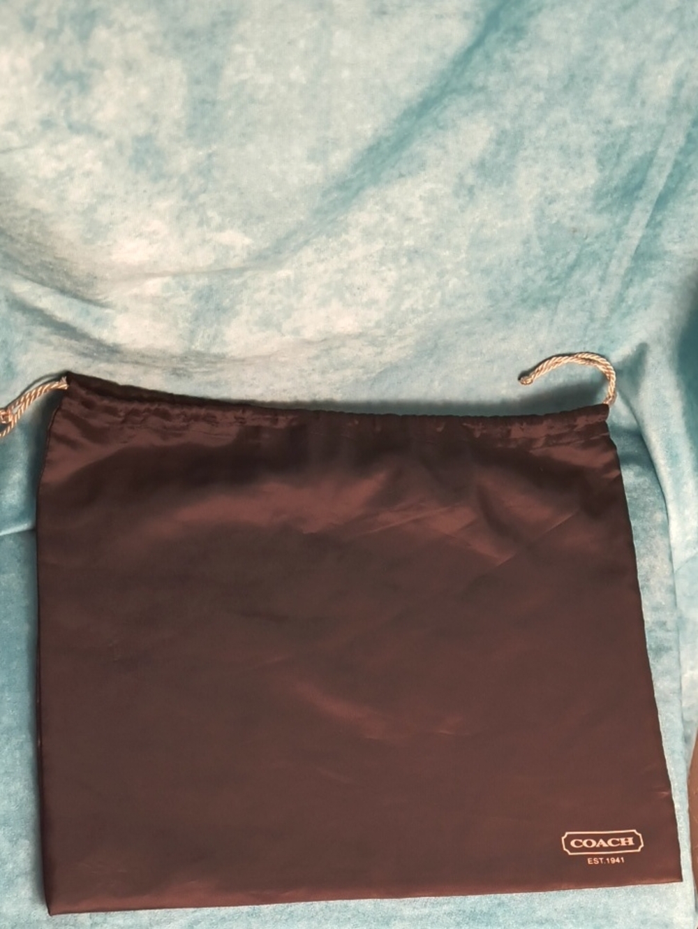 COACH Brown Satin Large Drawstring Braided Strap Dusty Bag